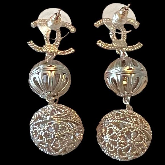Chanel Filagree Ball Dangle Earrings - Picture 4 of 6